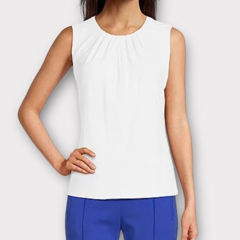 Calvin Klein Women’s Pleated Shell Tank Top Size 8P Petite White